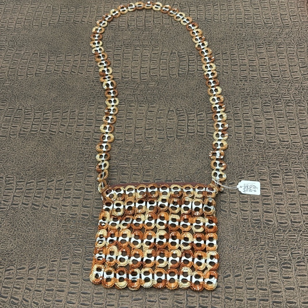 Handmade pull tab crossbody brown bag